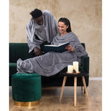 Tv-deken van microvezel, knuffeldeken met mouwen en zakken, microvezeldeken, zachte fleece deken met zakken voor voeten, dagsprei, paars, 170 x 200 cm