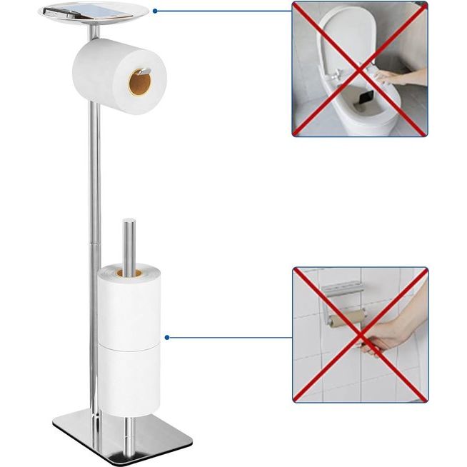 Freestanding Toilet Paper Holder with Reserve, 304 Stainless Steel Toilet Paper Dispenser Paper Roll Storage Rack for 4 Large Rolls, with Base Waterproof, Rustproof Modern Matt (Silver)