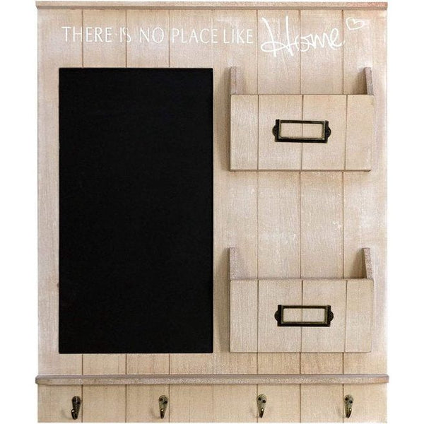 Elegante wandorganizer - memobord met krijtbord, sleutelbord en 2 houten vakken, 61 x 50 x 6 cm, houten wandgarderobe