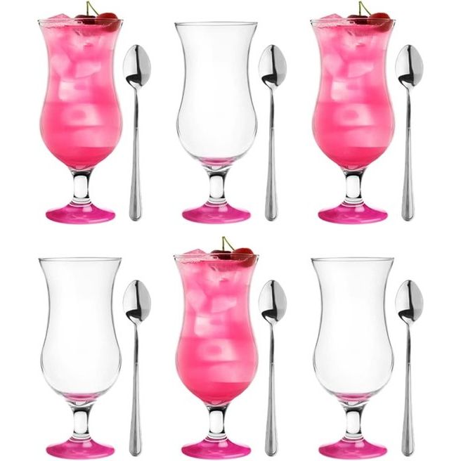 420 ml, set van 6, glas voor alcoholische cocktails, longdrinkglazen, cocktailglazen, drinkglazen, feestglazen, perfect voor thuis, restaurants en feesten, inclusief theelepel