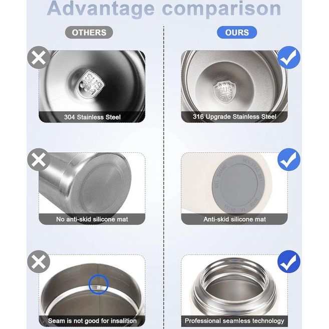 Thermocontainer voor eten, 550 ml, roestvrij staal, thermobeker voor eten met opvouwbare lepel, lekvrij, 10 uur warm, 12 uur koud, eten, soep, pap, yoghurt