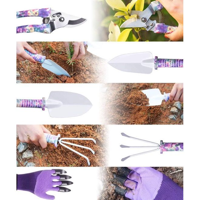 6-delige tuingereedschapset Tuingereedschap cadeauset Antisliphandvat met antiroestschep, tuinman, snoeischaar, watersproeier en koffer