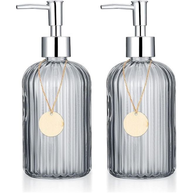 2 stuks glazen zeepdispensers, met pomp, 35 ml pompflessen, pompdispenser, vloeibare zeepdispenser, lege shampoofles om te vullen, voor keuken, badkamer, afwasmiddel shampoo