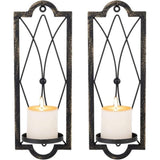 2 stuks kandelaars muur vintage, hangende metalen wandkaarsenhouders voor wanddecoratie (zwart en goud)
