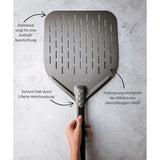 Premium pizzaschep - 35 x 35 x 71 cm geperforeerde pizzaschep van hard geanodiseerd aluminium voor gemakkelijk glijden op pizzasteen
