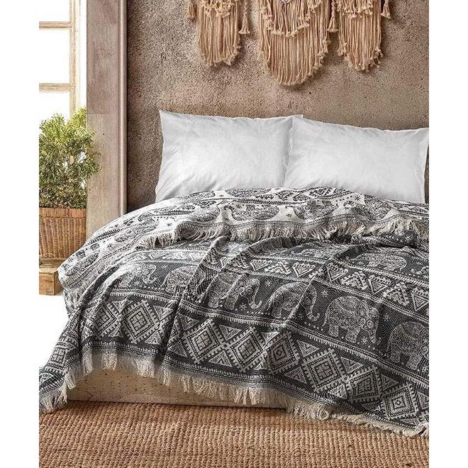 Premium sprei 100% katoen, Oeko-Tex®, bedsprei, woondeken, omkeerbare deken, sofadeken met patroon, extra groot 220 x 240 cm (olifant)
