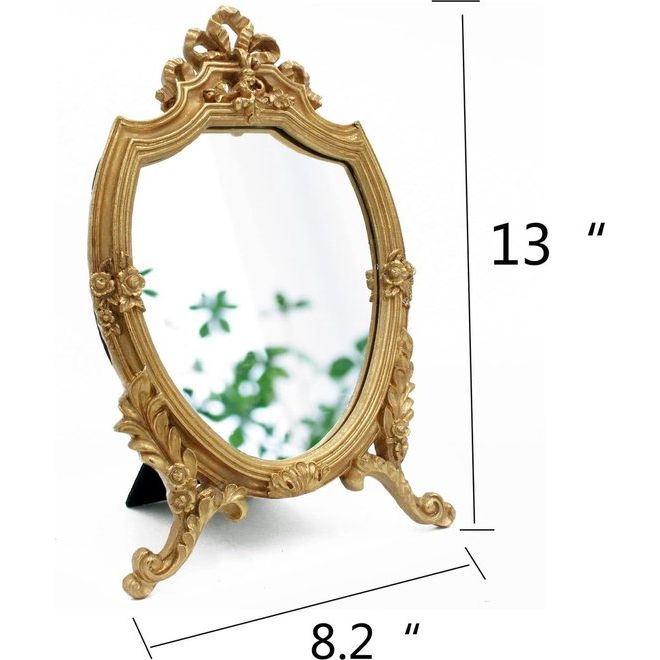 Decoratieve wandspiegel antiek goud hars frame make-upspiegel tafelspiegel slaapkamer woonkamer dressoir decor 8,5 "W x 13" L