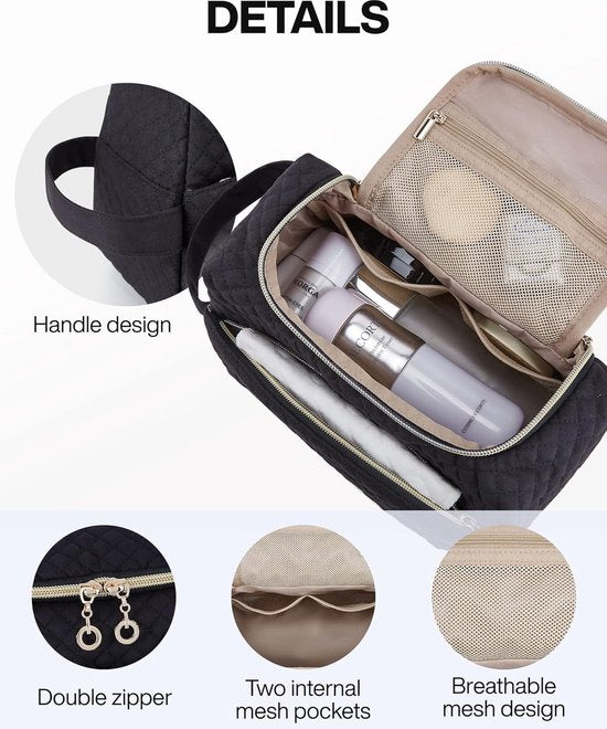 Toilettas voor dame - make-uptas - Uniek design - met grote opening - zwart