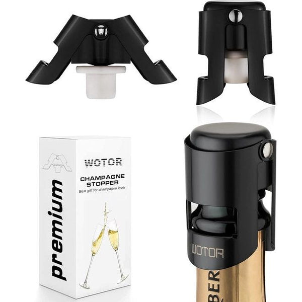 Set van 3 champagnestoppers, roestvrijstalen champagneflesstoppers, herbruikbare champagnestoppers, champagnestoppers, flessenstoppers, lekvrij houdt vers (zwart)