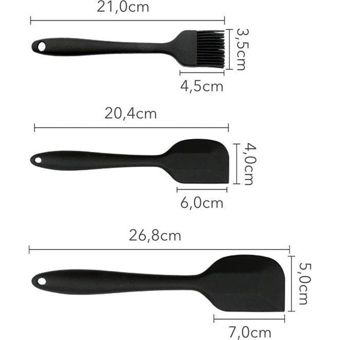 Set van 5 siliconen keukengerei, hittebestendig kookgerei, garde, spatel, bakkwast, spatel, spatel, spatel (zwart)