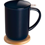 Porselinnen theekop met theezeef en deksel, theepot met filter en onderzetter, losse theeblaadjes theekop voor thee/koffie/melk/vrouwen/kantoor/thuis/cadeau (navy blue)