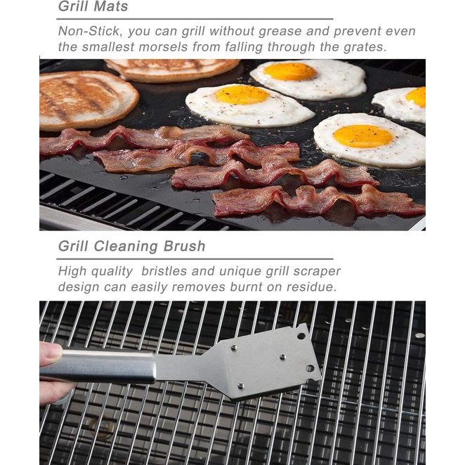 Set van 21 roestvrijstalen grillbestek in aluminium - grillaccessoires met grillmat - professionele grillset - verjaardagscadeau en vaderdag cadeaus voor mannen