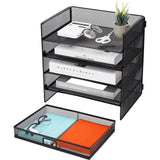 Bureau-organizer, 5 niveaus, papieren brievenbak met lade, opbergvakken, organizer met voor mappen, brieven, papier, metaal, bureau-organizer, dienblad (zwart)