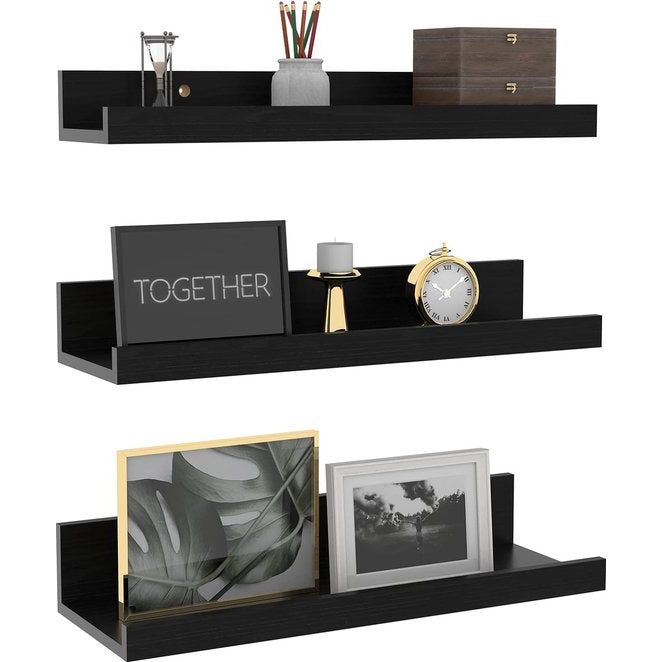 40 cm lang wandrek, zwart, rustiek zwevend rek, fotolijst voor woonkamer, keuken, kinderkamer of slaapkamer, 3 stuks in verschillende maten