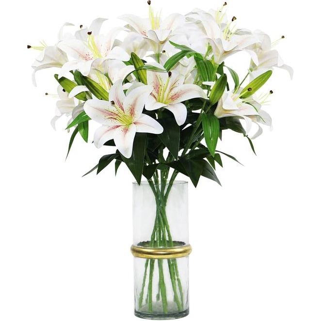 60cm kunstmatige lelie 8 bloeiende bloemhoofdjes 4 knoppen 3D-printen kunstmatige tijgerleliebloemen voor bruiloft thuis hotel kantoordecoratie (gradiënt champagne