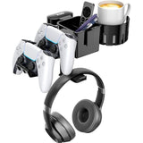 5 in 1 hoofdtelefoonhouder draaibaar - verwijderbare controllerhouder met bekerhouder & Penhouder - Bureauorganisator Opslag Past op beker Mobiele telefoon Pencontroller Koptelefoon (zwart)