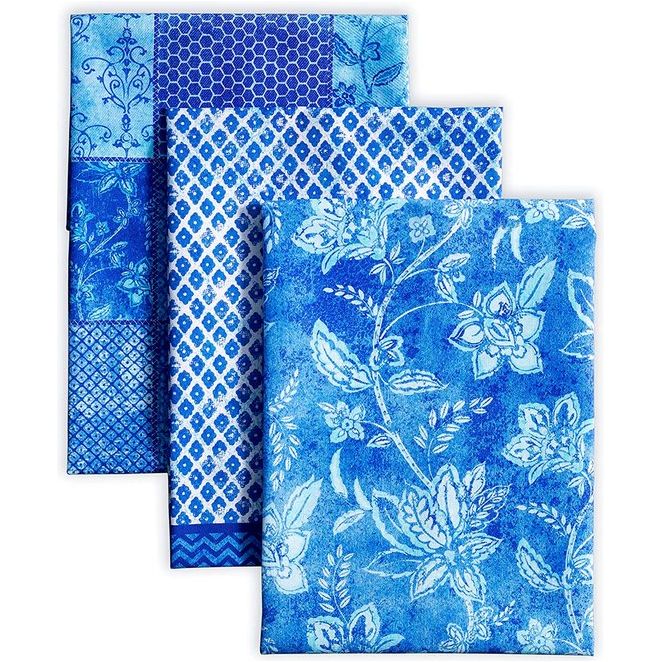 Indigo Love 100% katoen, set van 3 multifunctionele keukenhanddoeken, barhanddoeken, lente/zomer (50 cm x 70 cm)