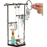 Zwarte sieradenorganizer, sieradenstandaard met zeskantige sokkel, 3-traps metalen sieradenorganizer met spiegelbasis, voor het opbergen van cosmetica, oorbellen, armbanden, ringen en