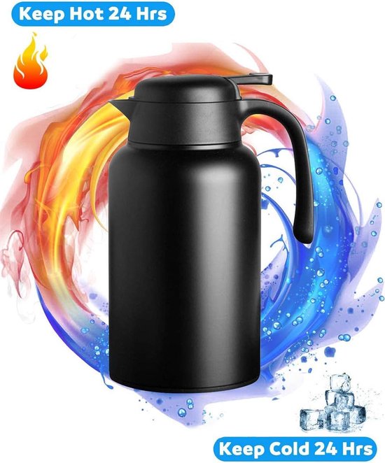 2L zwarte thermoskan 304 roestvrij staal dubbelwandige vacuüm geïsoleerde koffiepot koffiepot koffiestamper, sap/melk/thee isolatiepan