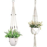 Macramé Bloemenhanger set van 2, balkondecoratie voor binnen, decoratie, voor buiten, bloempot, hangende hangplant, boho decoratie, hanghanghanglamp, binnen- en buitenplanten van katoen en touw, hangende mand (2)