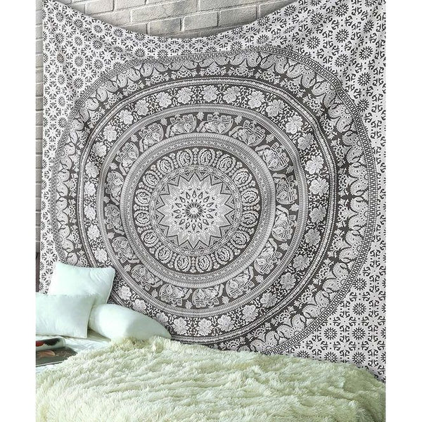 Mandala wandtapijt - decoratief strandlaken hippie wandtapijt olifant gooien wandtapijt - 152 x 127 cm - grijs Mandala wandtapijt - decoratief strandlaken hippie wandtapijt olifant gooien wandtapijt - 152 x 127 cm - grijs