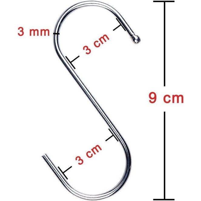 30 stuks S-haken, 9 cm hanghaken, garderobe, haken om op te hangen, kleerhangers (zilver)