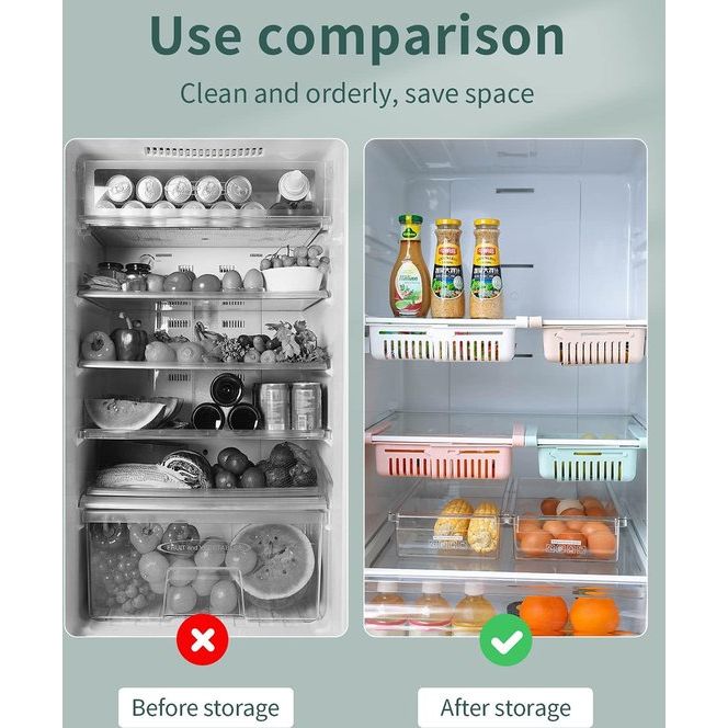 Koelkastladen, verstelbaar opbergrek koelkast scheidingslaag organizer, uittrekbare koelkast lade organizer koelkast opbergdoos (3 stuks)