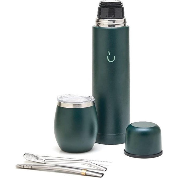 Complete Yerba Mate-set - Moderne Mate-pompoen, thermoskan, bombilla en reinigingsborstel inbegrepen - Allemaal premium kwaliteit 304 18/8 roestvrij staal (groen)