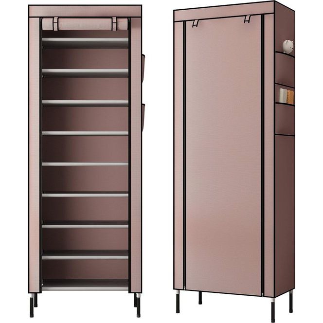 10 etages, 16 mm, extra dikke stangen, stabiele schoenenkast, organizer, standaard, 58 x 28 x 170 cm, met extra dik Oxford-weefsel, stofdichte afdekking houdt tot bruin