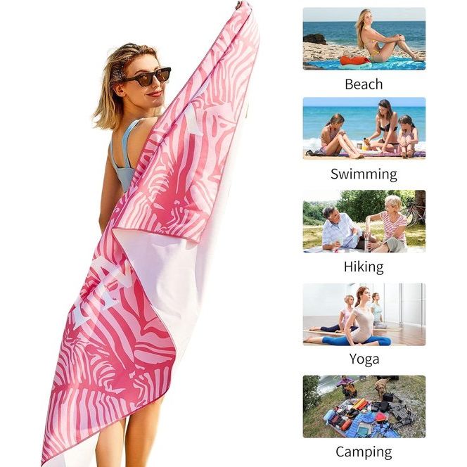 Strandlaken, groot, microvezelhanddoek 180 x 90 cm, zandafstotend, sneldrogend microvezel strandlaken, groot, voor strand/zwembad/strandstoelen (zwemmerroze)