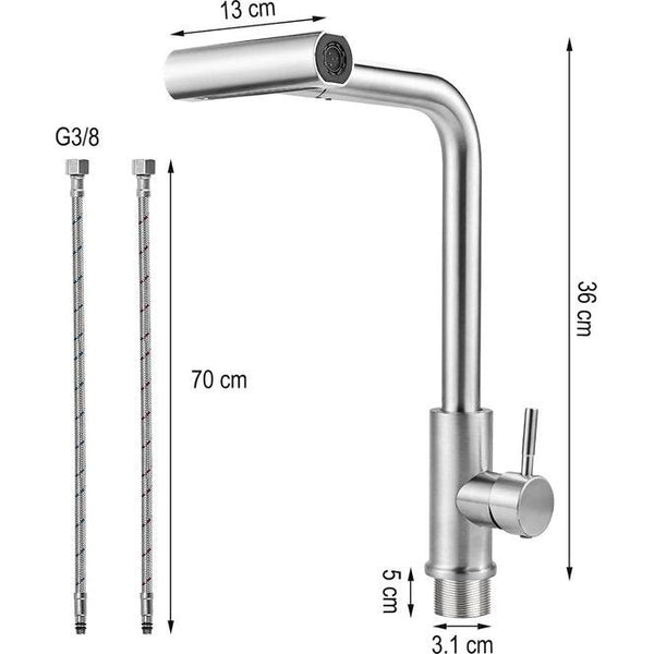 Keukenkraan, Uitschuifbaar, Hogedruk Keukenkraan, 360° Draaibaar, Mengkraan, Spoelbakmengkraan met 3 standen, Uittrekbare Keukenkraan (Roestvrij Staal) (Uitschuifbare Kraan 3)