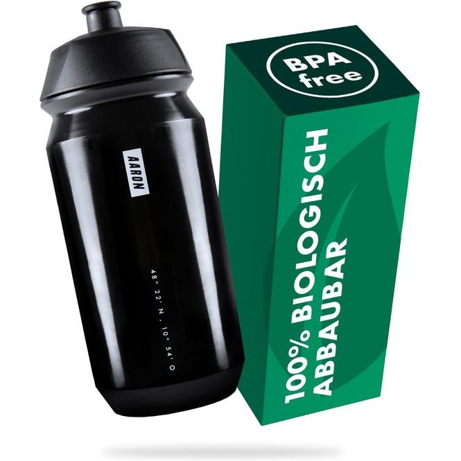 Eco drinkfles, 100% biologisch afbreekbaar,500ml, lichtgewicht en lekvrij, praktische BPA-vrije drinkfles voor sport, fitness, wandelen, outdoor, Zwart