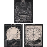 Tarot Wandtapijt, set wandtapijten, zon, maan, ster, wanddoek met nagels, katoenen linnen, natuurlijke wandbekleding, sterrenbeeld, wanddecoratie, voor woonkamer, zwart-wit, 40 x 50 cm
