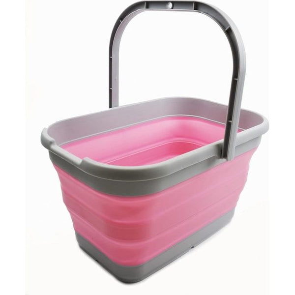 Foldable rectangular, convenient bucket, 12 liters, 1, gray/pink