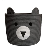 Opbergmand voor kinderen, babyspeelgoed, katoenen touw, gevlochten wasmand, klein, opvouwbaar, kinderkamer, decoratie, mand, grijze beer (28 x 28 x 24 cm)