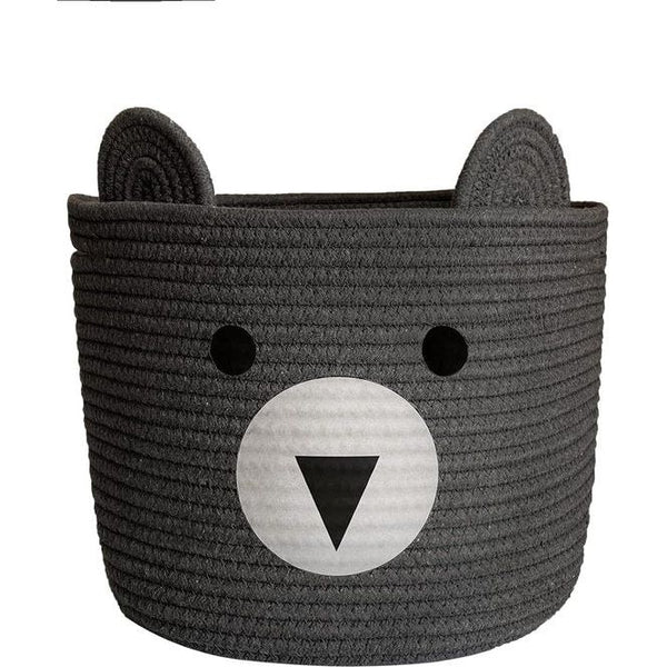 Opbergmand voor kinderen, babyspeelgoed, katoenen touw, gevlochten wasmand, klein, opvouwbaar, kinderkamer, decoratie, mand, grijze beer (28 x 28 x 24 cm)