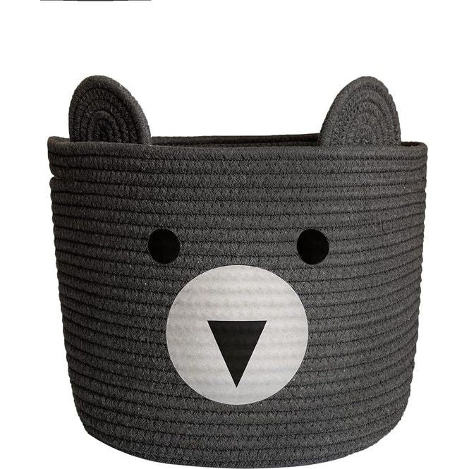 Opbergmand voor kinderen, babyspeelgoed, katoenen touw, gevlochten wasmand, klein, opvouwbaar, kinderkamer, decoratie, mand, grijze beer (28 x 28 x 24 cm)