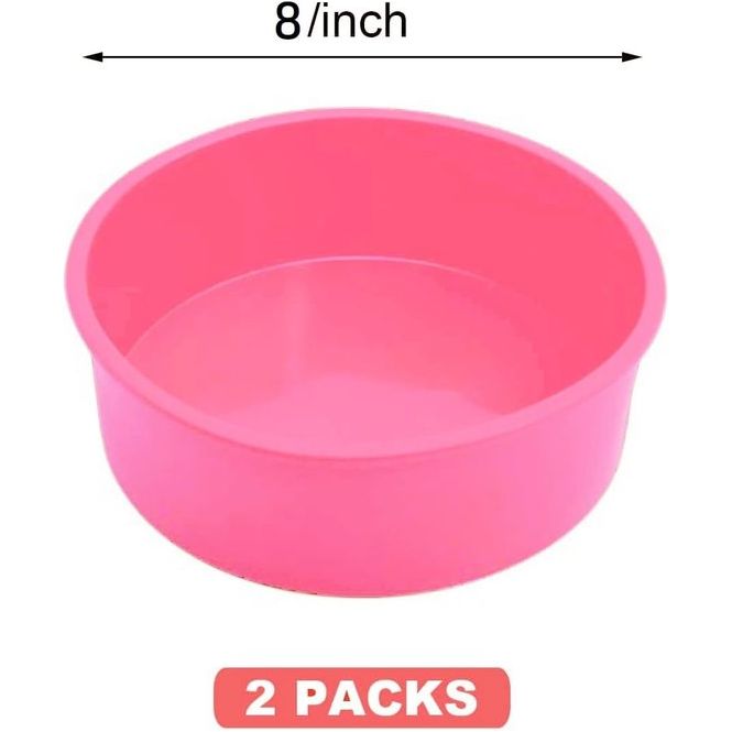 Siliconen bakvormen rond, 2 stuks, 2 stuks, 2 inch, anti-aanbaklaag, roze siliconen bakvormset voor laagcake, cheesecake, regenboogcake, chiffoncake