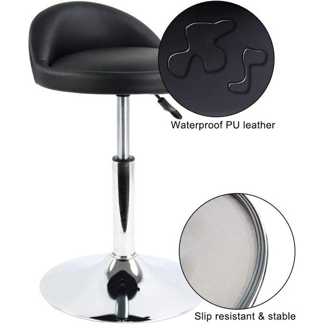 Kruk Rond PU-leer Salon Massagestoel Verstelbare draaibare studiestoel Kappersstoel Kapperszaak Schoonheidssalon Nagelsalon Lage barkruk Geruit kussen (zwart)