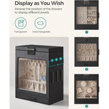 Sieradendoos Sieradendoos met 5 niveaus Glazen deksel Zijladen Verticale opbergruimte Grote spiegel Moderne sieradenopslag Grafietzwart Zilver JBC162B01