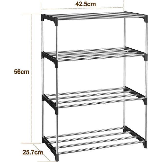 Schoenenrek met 4 niveaus, verdikte stalen buis, schoenenrek voor 8 paar schoenen, stabiel en duurzaam schoenenrek, smal voor ruimtebesparende hal, slaapkamer, schoenenrek, klein