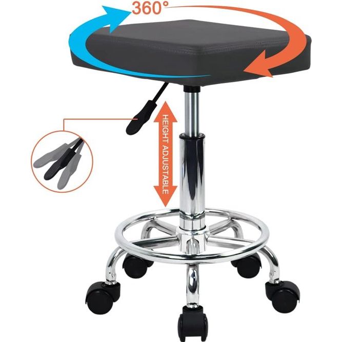 Rolling Salon kruk, draaibaar, verstelbare schoonheidskruk, zitstoel voor keuken, laboratorium, SPA, thuiskantoor, massagekruk (grijs)