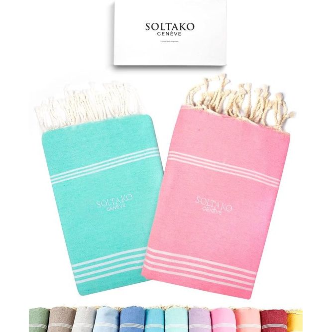 Strandhanddoek, groot, 100 x 200 cm, katoen, saunahanddoek, hamamdoek, yogadeken, pestemal, voor dames en heren, geschenkdoos, extra groot en licht, 100 x 200 cm (kersenbloesems-roze-mint, 2)