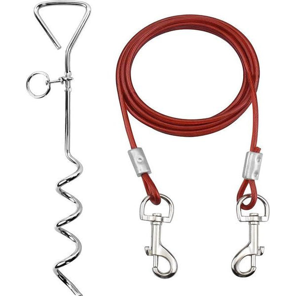 spiral Mooring Rod met Hondenriem, Mooring Rod met leiband, 3 M lange leiband Rvs Grondanker voor werf en Camping voor kleine tot middelgrote honden (rood