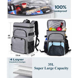 Koelrugzak, 35 liter, thermische rugzak, koeltas, waterdichte picknickrugzak met flesopener, voor picknick, camping, strand, wandelen, reizen, winkelen