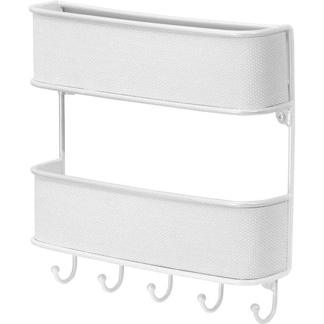 Sleutelrek met plank - Veelzijdig metalen sleutelrek met kunststof gaasaccenten - met 2 brievenbakken voor post en tijdschriften - Wit