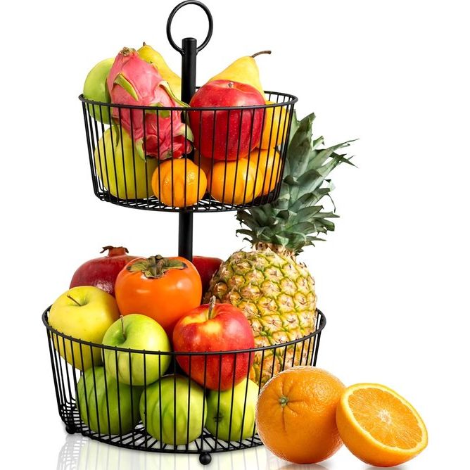 XL fruitetagère, zwart, 47 cm hoog, fruitmand, etagère met maximale ruimte, fruitschaal, zwart, fruitschaal, modern