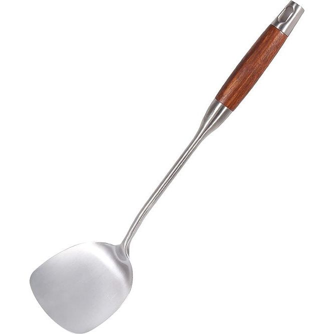 Roestvrijstalen wokspatel, wokspatel met hittebestendig houten handvat, comfortabele grip design lepel voor keuken, 38.9 cm