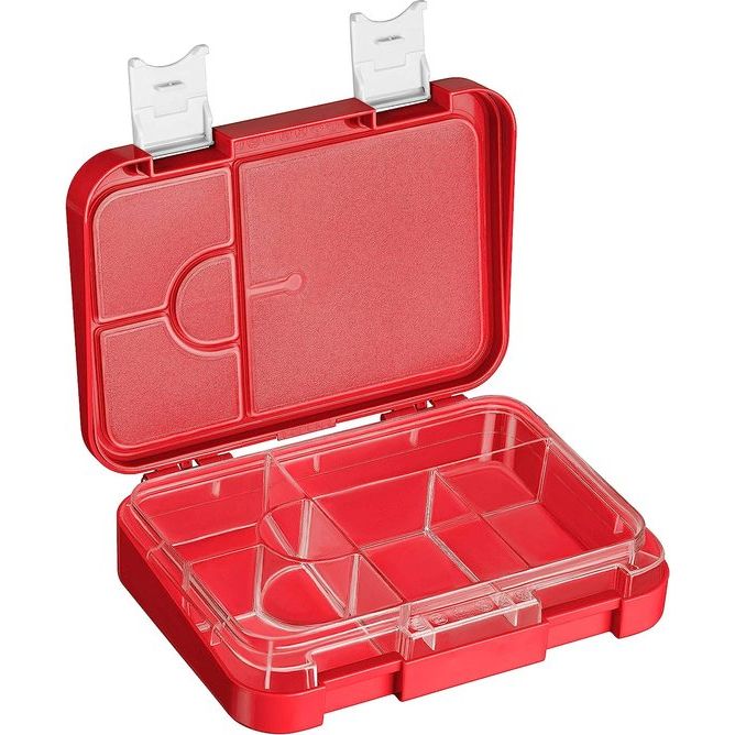 Bento Box lunchbox voor kinderen, met 4 + 2 vakken, extreem robuust, lunchbox, ideaal voor kinderopvang en school (rood-wit)