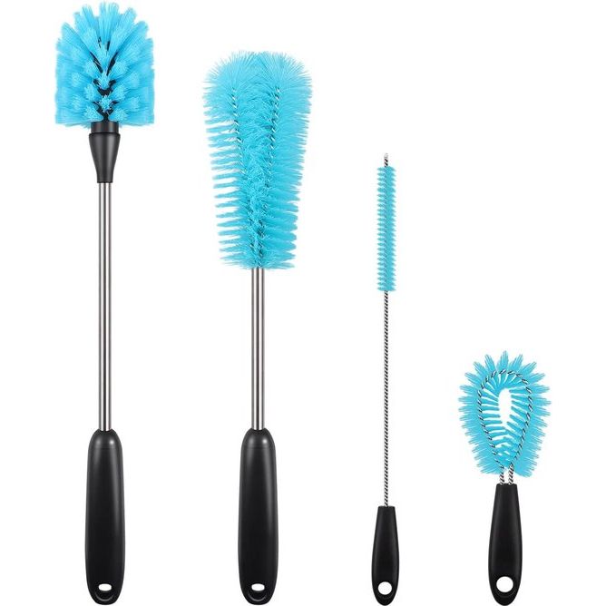 4-delige flessenborstelreinigingsset voor het reinigen van flessen met smalle hals, waterflessen, babyflessen, drinkbekers en rietjes (blauw)